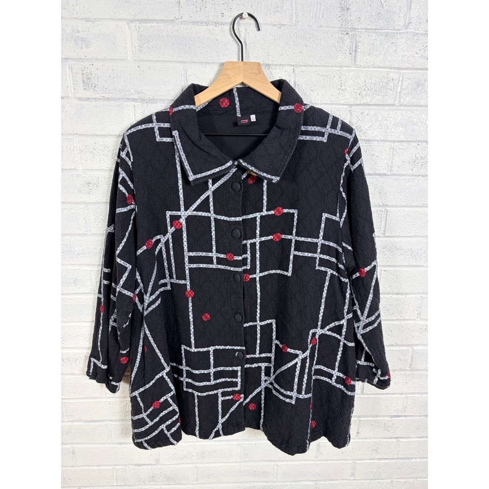 Cupcake International Button Down Jacket Womens L Geometric Artsy Lagenlook
